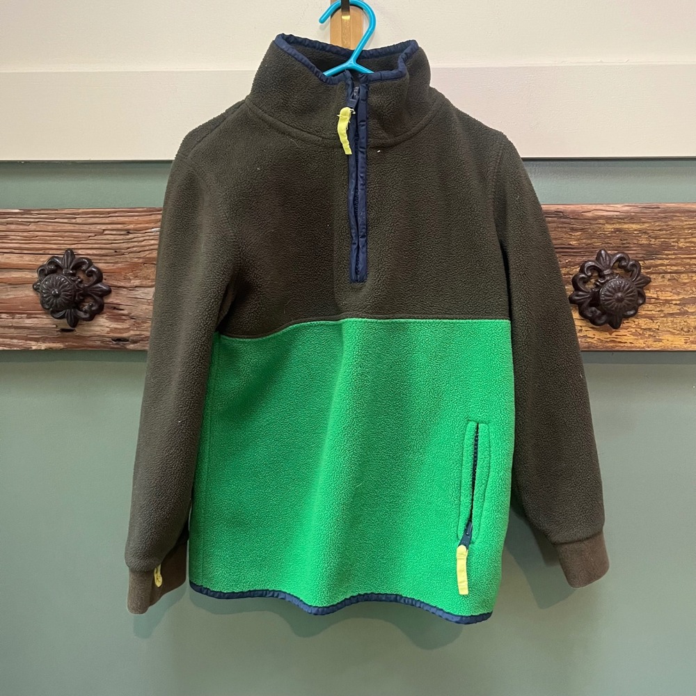 Mini Boden Boys Green Colorblock Quarter Zip Fleece Pullover Sweater 4-5Y